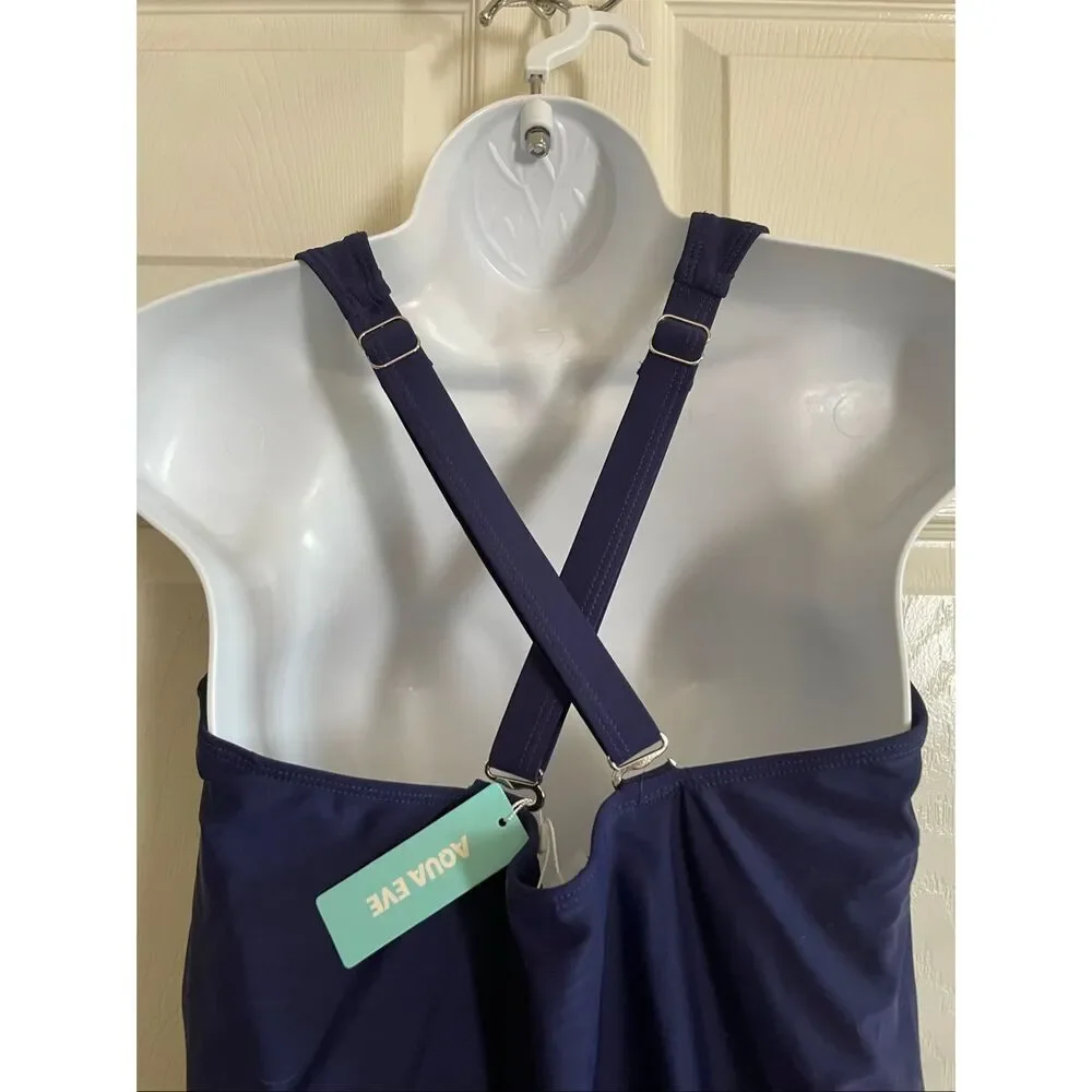 Aqua Eve 18W Plus Size One Piece Bikini Navy Blue NWT
